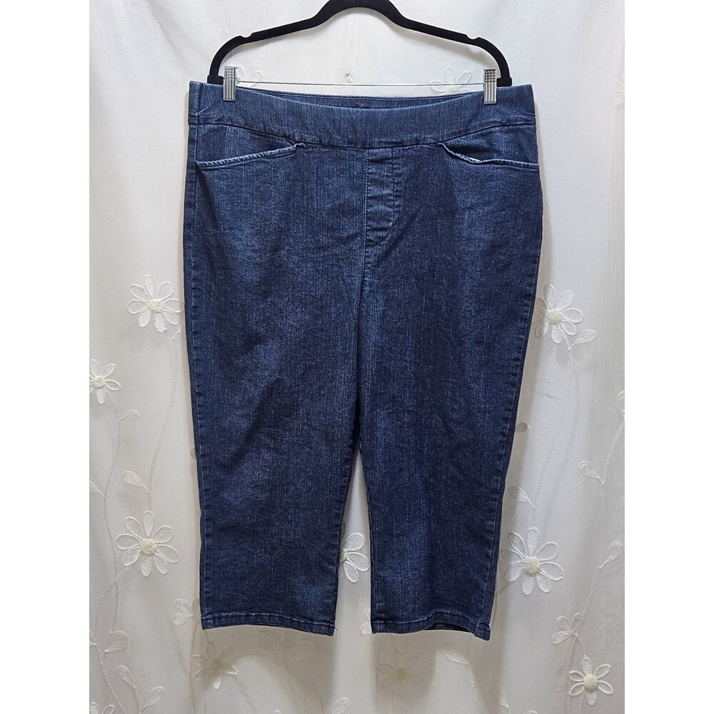 Chic Womens Size 16 Blue Capri Pants Denim Pull-On Stretch Grandmacore Classic